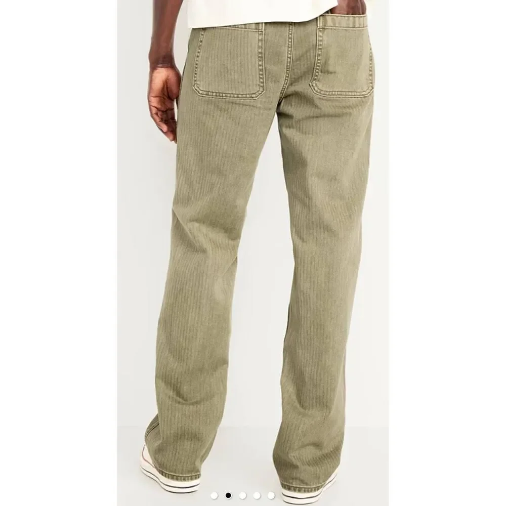 Y2K Old Navy Men's 32 x 30 90's Loose Green herringbone front porkchop pockets b